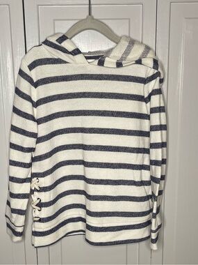 Old Navy White and Navy Striped Hooded Pullover